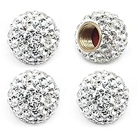 Car Wheel Tire Valve Caps, 4 Pack Crystal Rhinestone Car Tire Wheel Valve Stem Air Caps for Car Tire Accessories Universal for Cars, SUVs, Bicycle, Trucks and Motorcycles - White