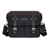 MOSISO Camera Case Crossbody Shoulder Messenger Bag, DSLR/SLR/Mirrorless Photography Vintage PU Leather Flap Gadget Bag with Rain Cover Compatible with Canon/Nikon/Sony Camera and Lens, Black