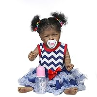 Angelbaby Doll Reborn Baby Dolls African American, 22 inch Realistic Full Silicone Body Girl Dolls Realistic Look, Washable Weighted Reborn Toddler Dolls for Children Age 3+ (Sky Blue)