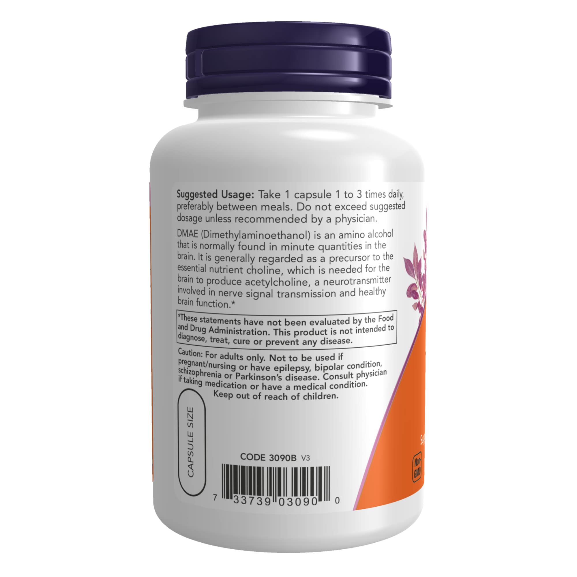 NOW Supplements, DMAE (Dimethylaminoethanol) 250 mg, Healthy Brain Function*, 100 Veg Capsules