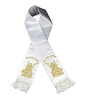 White Satin Stole Sash for Baptism Christening Embroidered Angel in Gold Silver