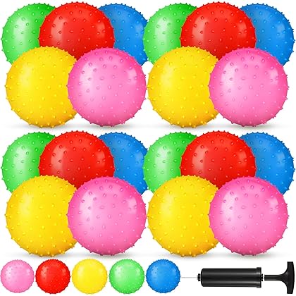 Vinsot 36 Pieces Knobby Balls 4.72 Inch Soft Bouncy Balls Tactile Sensory Balls with Air Pump Set Assorted Color Spiky Massage Stress Balls Fidget Toys and Party Favors Red/Yellow/Green/Blue/Pink