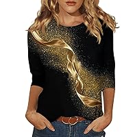 Womens T Shirts Loose Fit 3/4 Sleeve Crewneck Comfortable Ladies Summer Tops Print Classy Tops for Women