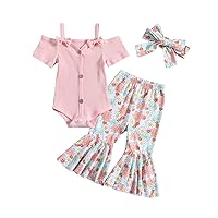 Kaipiclos Infant Baby Girl Summer Clothes Newborn Daisy Outfits Knit Romper Flared Pants Headband 0 3 6 9 12 18 24 Month