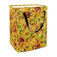 60L Laundry Hamper Collapsible Hand Paint Yellow Sunflower S Pattern Laundry Basket with Easy Carry Extended Handle Folding Storage Basket for Bathroom, Bedroom Clothes Toys
