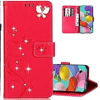 Case for Galaxy A35 5G, Wallet Case PU Leather Flip Folio Case with [Kickstand Feature] and [Card Slots] Cover for Samsung Galaxy A35 5G Red Bling Butterfly GH