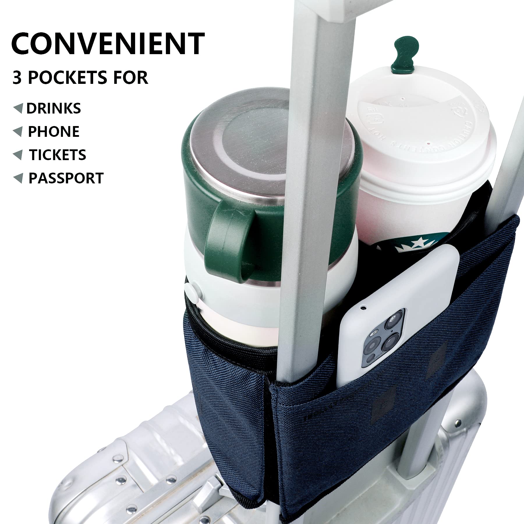 riemot Luggage Travel Cup Holder Free Hand Drink Carrier - Hold Two Coffee  Mugs - Fits Roll on Suitcase Handles - Gifts for Flight Attendants