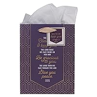 Christian Art Gifts Decorative Portrait Gift Bag with Tissue Paper Set for Women: The Lord Bless You and Keep You - Numbers 6:24 Inspirational Bible Verse, Purple, Medium