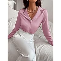 Women's Tops Shirts for Women Sexy Tops for Women Solid Button Front Blouse Shirts for Women (Color : Lilac Purple, Size : Large)