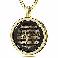 NanoStyle Men's Heartbeat Necklace Over 100 Languages I Love You Birthday Gift Pendant Pure Gold Inscribed in Miniature Detail on to a Round Black Onyx Gemstone, 20