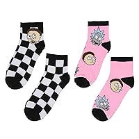 Seven Times Six Rick and Morty Men's Face Expressions Print Checkered Quarter Crew Socks 2 Count