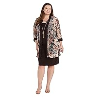 R&M Richards Women's 2pc Solid Dress & Puff Print Power Mesh Swing Jacket