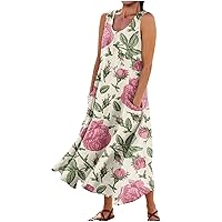 Italian Summer Outfits Sleeveless Maxi Spring Sundress Women Nice Business Loose Fitting Ruched Thin Stretch Floral Tunic Woman White 5X-Large