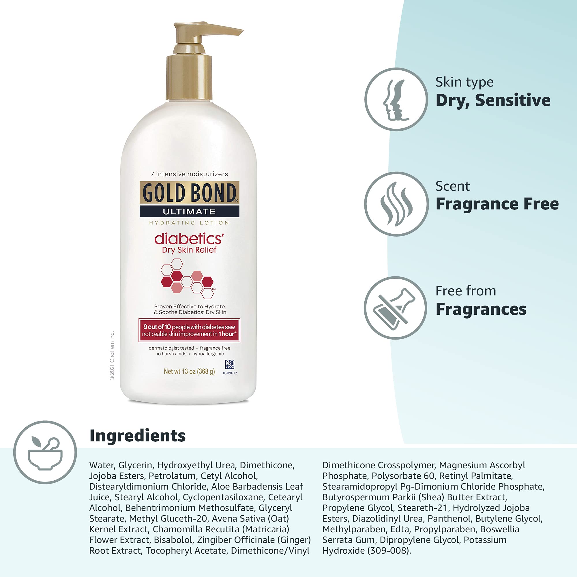 Gold Bond Diabetics' Dry Skin Relief Body Lotion, 13 oz., With Aloe to Moisturize & Soothe
