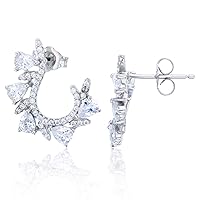 Sterling Silver Rhodium Round & Pear Cubic Zirconia Branch Drop Earring