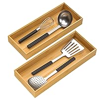 Bamboo Drawer Organizer, Stackable Utensil Organizer for Kitchen, Bamboo Storage Box Wood Silverware Tray for Drawer 15