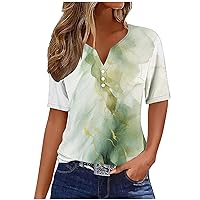 Ladies Tops and Blouses, Womens Short Sleeve T Shirts Loose Fitting Floral Print Graphic Tees Vneck Grandma Shirts Tunic