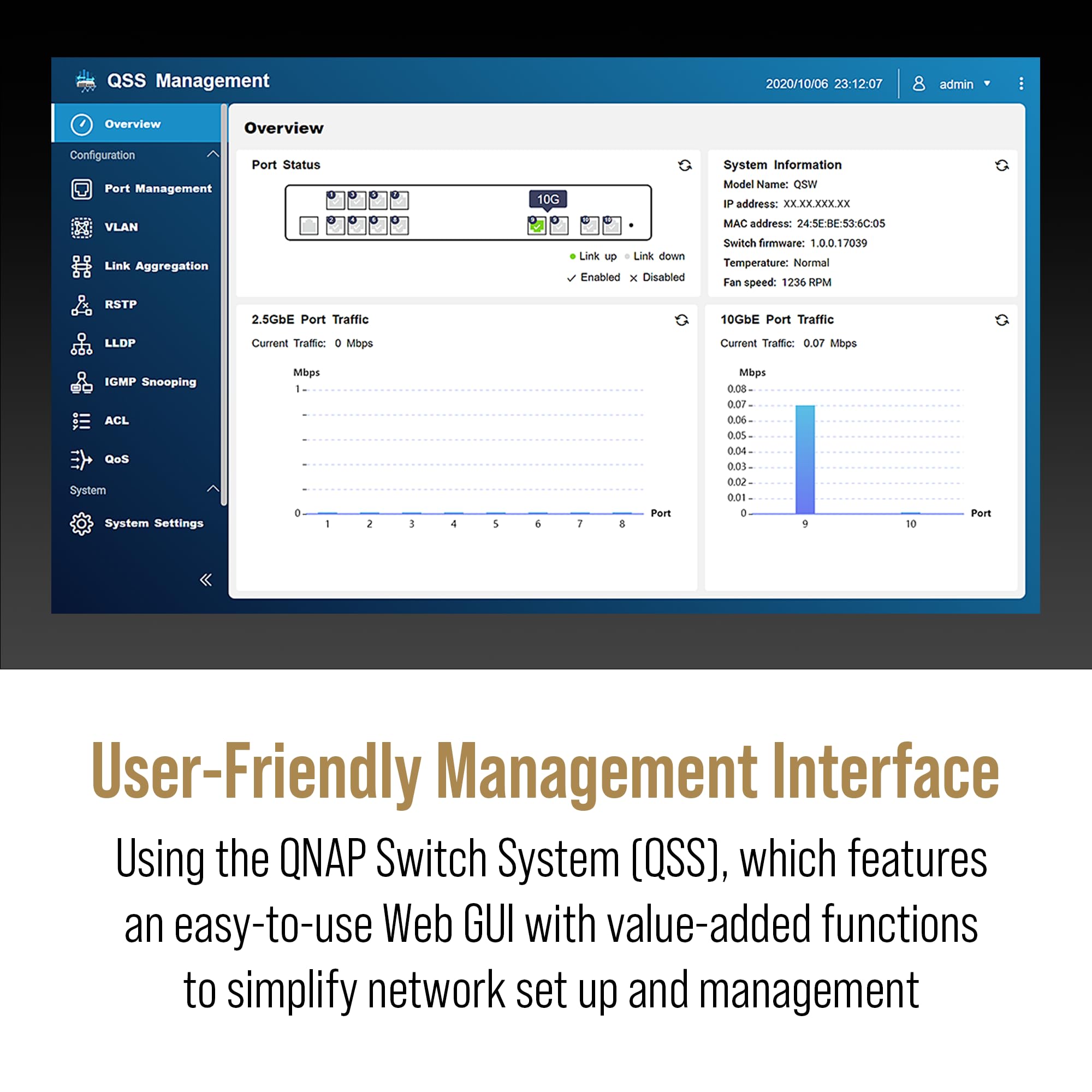 QNAP 16-Port Half-Width Rackmount 10GbE Managed Network Switch (QSW-M3216R-8S8T-US). Layer 2, Web Management