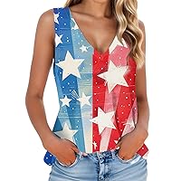 Womens 4th of July Tops Sexy Elegant Independence Day V Neck Sleeveless Tops Stars Pattern Print Summer Tank Tops