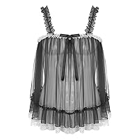 YiZYiF Mens Sissy Lingerie Nightie Dress Lace Sheer Tank Top Camisole Nightgown Crossress Nightdress