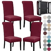 SPRINGRICO 4 Pack Dining Room Chair Covers with seat Belt, Stretch Parsons Chair Slipcover Washable Christmas Dining Chair Cover Removable Seat Protector Set of 4, S2- Wine Red