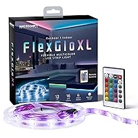 FlexGlo Flexible Multi-Colored LED Light Strips, RGBW LED Party Lights with Adhesive Backing and Remote Control. Outdoor and Indoor Strip Lights with Adhesive Tape, 12 ft