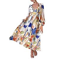 XJYIOEWT Sexy Beach Dress,Women's French Elegant Mottled Floral Sleeve Long Dress 3X Midi Dresses for Women