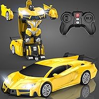 Remote Control Car，Transform Robot RC Cars with Cool LED Headlights, 2.4Ghz Toys Car with 360 Degree Rotation and One-Button Deformation, Christmas Birthday Gifts for Boys Girls