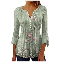 Ceboyel Women 3/4 Bell Sleeve Shirts Floral Paisley Fall Tops Dressy Causal Tunics Blouse 2023 Trendy Ladies Clothes