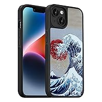 Designed for iPhone 14 Pro Case, Japanese Design Phone Case Cover with Non-Slip Bumper, Cool Tokyo Wave Print Embossed Pattern, Black 6.1