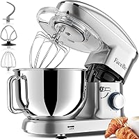 Facelle Electric Stand Mixer, 660W 6 Speed Kitchen Mixer with Pulse Button, Attachments include 6.5 Quart Bowl, Dishwasher Safe Beater, Dough Hook, Whisk & Splash Guard for Baking,Cakes,Cookie(Silver)