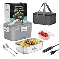 Electric Lunch Box, 80w 1.8L Heated Lunch Box for Truck/Car/Office/Home/Work, 12/24/110v 3 In 1 Portable Food Warmer Lunch Box with Removable SS Container, Fork & Spoon (Grey)