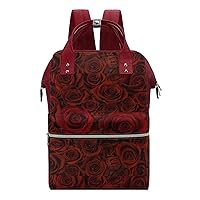 Red Roses Travel Backpacks Multifunction Mommy Tote Diaper Bag Changing Bags