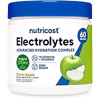 Nutricost Electrolyte Complex Drink Mix Powder (Green Apple, 60 Servings) - No Sugar Added, Sweetened with Stevia, New & Improved Formula with 15 Vitamins & Minerals for Ultimate Hydration