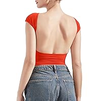 SUUKSESS Women Backless Sexy Going Out Tops Double Lined Open Back Y2k Basic Tee Shirts