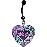 Body Candy Customizable Steel Pink Blue Black Tribal Heart Personalized Initials Dangle Belly Ring