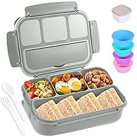 Bento Box Adult Lunch Box, Lunch Containers for Kids Girls Boys with 4 Compartments, Lunchable Food Container with Utensils, Sauce Jar, Muffin Liners, 40 Oz/5 Cup, Microwave & Dishwasher Safe, Gray