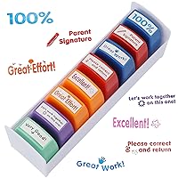 ExcelTek Self-Inking Teacher Stamps Set 8 Pack School Grading Parent Signature and Motivational Messages Colorful Good Job Reminders for Students 6 Ink Refill Bottles 