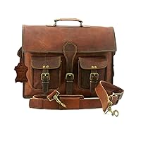 Men's Leather Crossbody Briefcase Laptop Messenger Bag Vintage Shoulder Business Brown Handbag