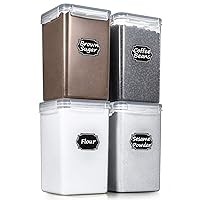 Wildone Extra Large Tall Airtight Food Storage Containers 6.5L/ 5.9QT, Plastic BPA Free Kitchen Pantry Storage Containers 4 Pieces for Flour, Sugar, Rice, with 20 Labels & 1 Marker, Gray