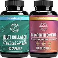 Primal Harvest Collagen & Hair Growth Capsules Supplements for Women and Men Collagen Peptides Capsules for Hair, Skin and Hair Growth Pills Bundle
