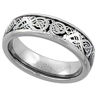 6mm Tungsten 900 Wedding Ring Inlaid Celtic Dragon Beveled Edges Comfort fit, Size 7