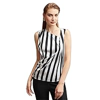 Striped Asymmetrical Neck Blouse (Color : Black and White, Size : Small)