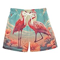ALAZA Flamingo Floral Landscape Boy’s Swim Trunk Quick Dry Beach Shorts Swimsuit Bathing Suit Swimwear