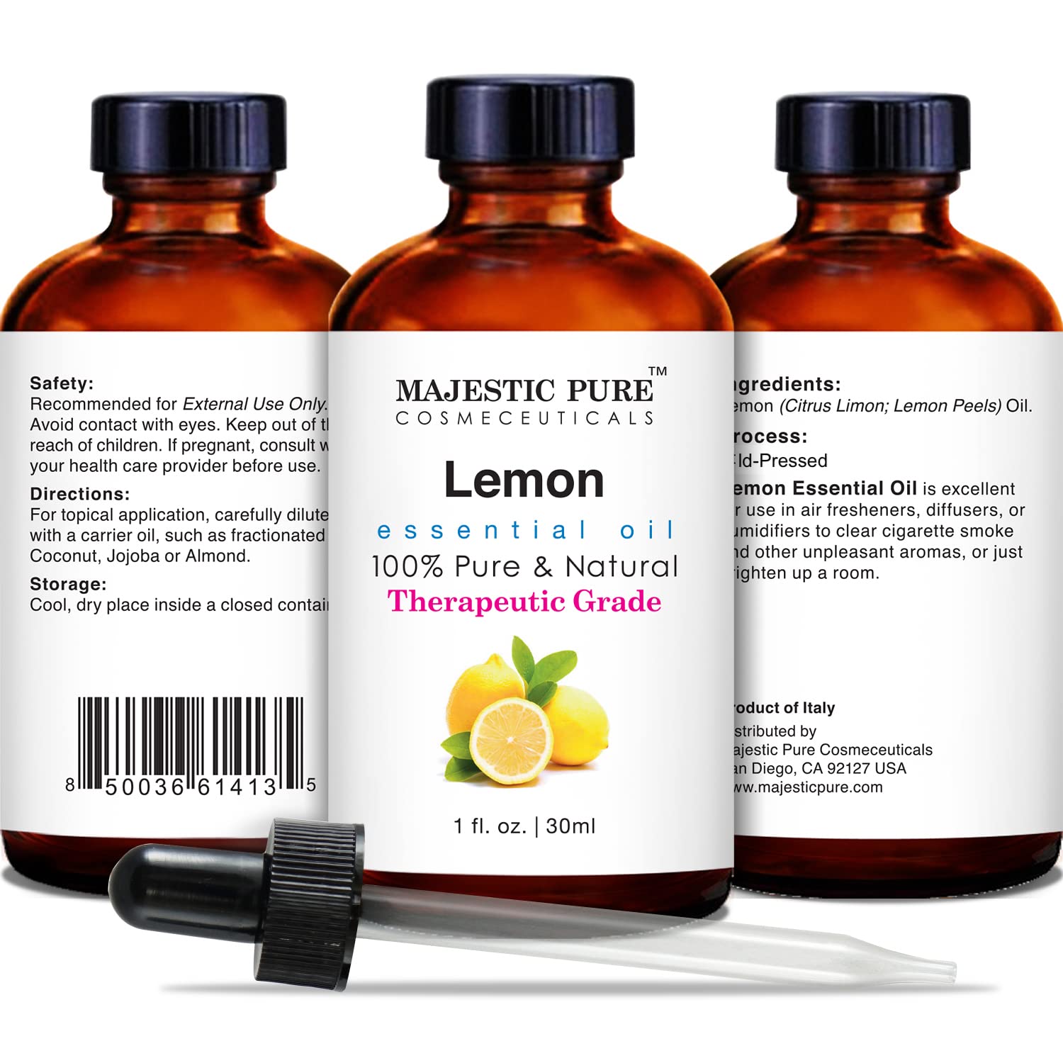 MAJESTIC PURE Lemon Essential Oil, Therapeutic Grade, Pure and Natural, for Aromatherapy, Massage, Topical & Household Uses, 1 fl oz