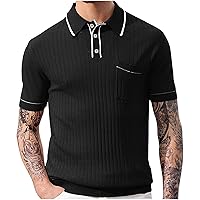 Mens Collared Shirt Short Sleeve Knitted Casual Tactical Pique Jersey Golf Shirt Loose Fit Blouses Summer Tops with Pocket