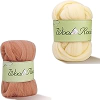 Wool Roving Yarn, 1.76oz Colored Natural Wool roving,Wool Felting Supplies Pure Wool Chunky Yarn Wool for Needle Felting, Wet Felting, handcrafts and Spinning (Oak Brown+White Color)
