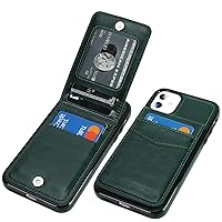 KIHUWEY iPhone 11 Case Wallet with Credit Card Holder, Premium Leather Magnetic Clasp Kickstand Heavy Duty Protective Cover for 11 6.1 Inch(Dark Green)