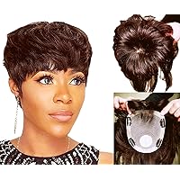Human Hair Short Curly Hair Toppers For Women,16X18cm Womens Large Base Pixie Hair Toppers For Thinning Bouffant Hairstyles Short Hair Hair Extensions (dark brown2/30, Wavy)