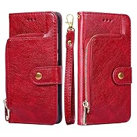 Zipper Wallet Folio Case for Nokia 1.4, Premium PU Leather Slim Fit Cover for Nokia 1.4, 3 Card Slots, 1 Transparent Photo Frame Slot, Well Design, Red